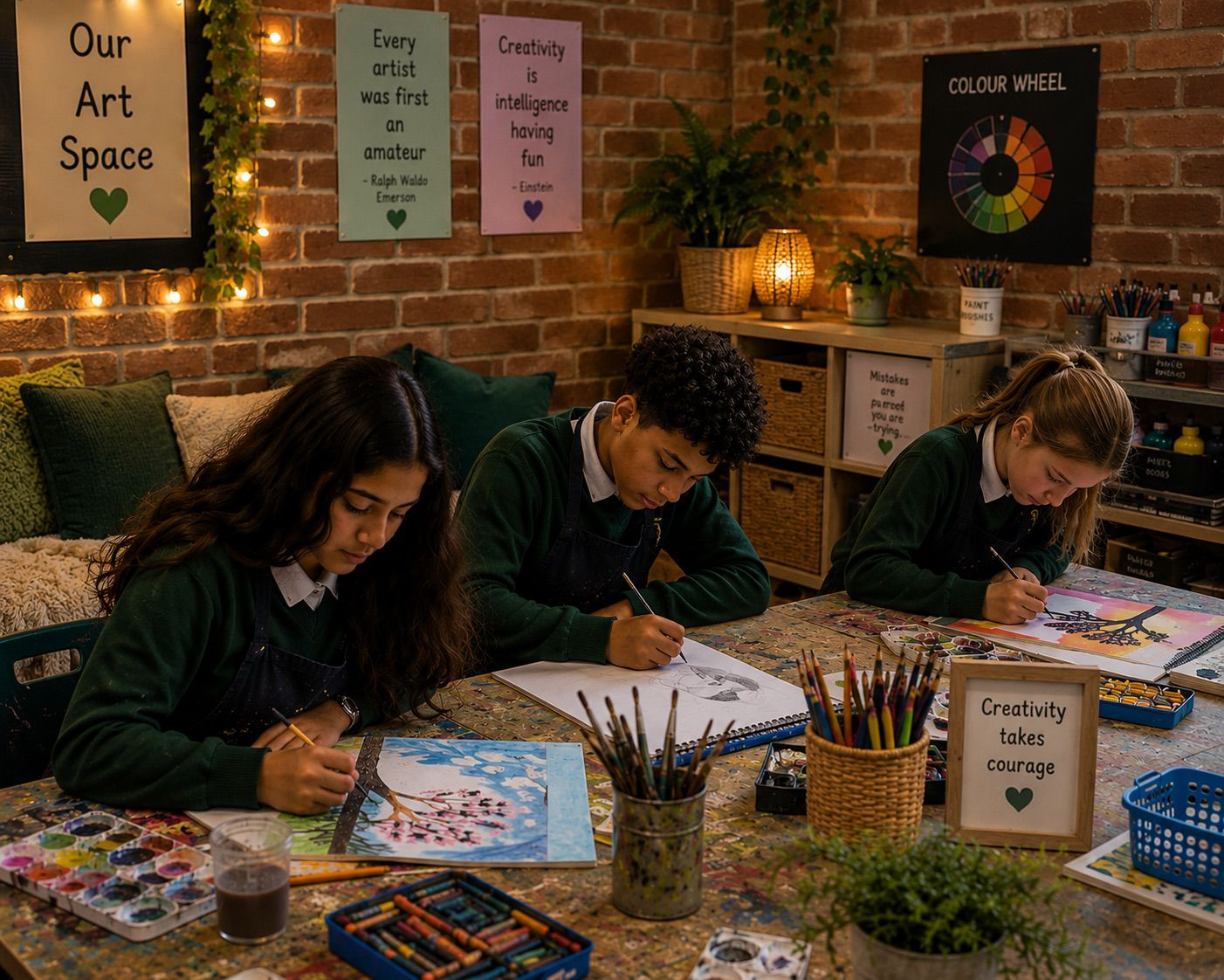 Vector illustration of students doing creative enrichment activities such as art and design